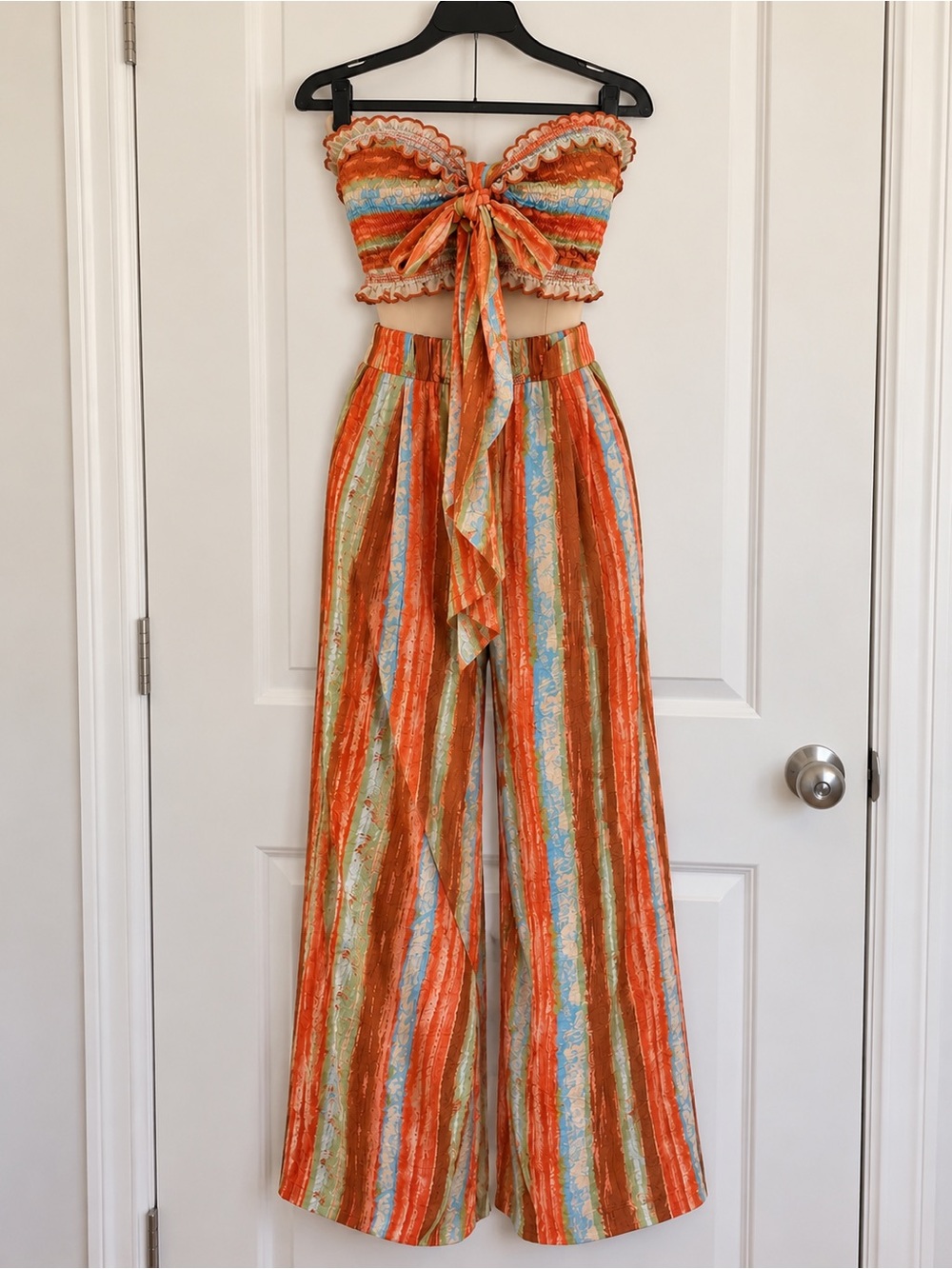 Striped Wide-Leg Pants in Orange Multi